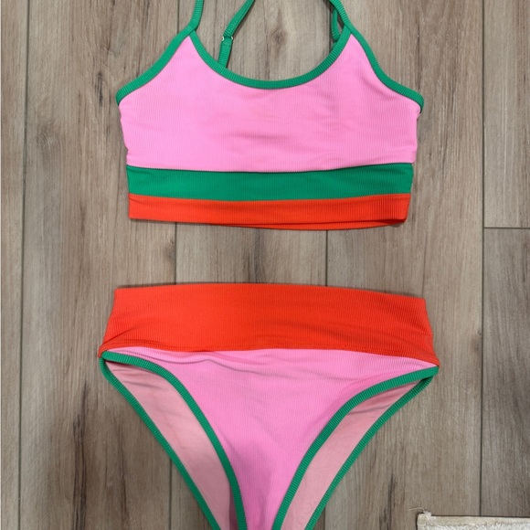Beach Riot Pink, Green & Orange Ribbed Bikini Top - Picture 4 of 4